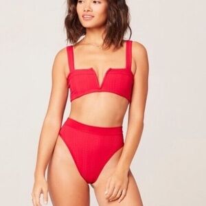 NEW L*Space Red Bitsy Cut High Waist Bikini Bottom